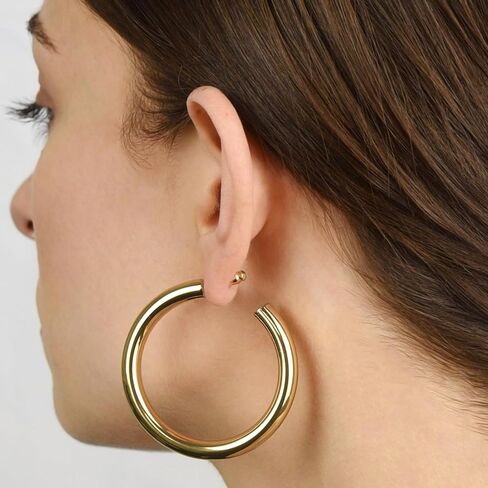 JULIETTE COLLECTION Gold Hoop Earrings for Women | Chunky Lightweight Open Hoops | 14K Gold Plated Hoops | Trendy Hoop Earrings for Women in Saudi Arabia
