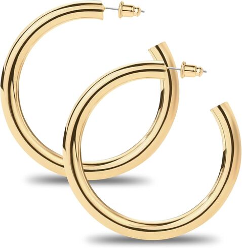 JULIETTE COLLECTION Gold Hoop Earrings for Women | Chunky Lightweight Open Hoops | 14K Gold Plated Hoops | Trendy Hoop Earrings for Women in Saudi Arabia