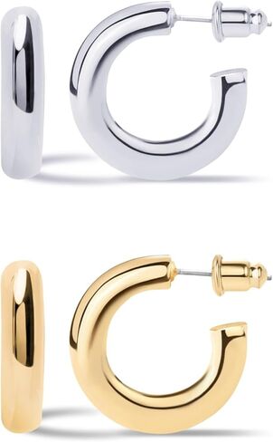 JULIETTE COLLECTION Gold Hoop Earrings for Women | Chunky Lightweight Open Hoops | 14K Gold Plated Hoops | Trendy Hoop Earrings for Women in Saudi Arabia