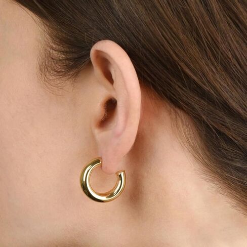 JULIETTE COLLECTION Gold Hoop Earrings for Women | Chunky Lightweight Open Hoops | 14K Gold Plated Hoops | Trendy Hoop Earrings for Women in Saudi Arabia