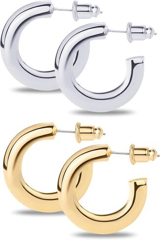 JULIETTE COLLECTION Gold Hoop Earrings for Women | Chunky Lightweight Open Hoops | 14K Gold Plated Hoops | Trendy Hoop Earrings for Women in Saudi Arabia