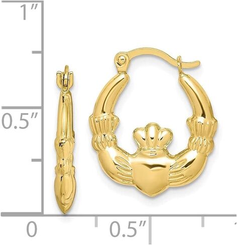 Diamond2Deal 10K Yellow Gold Two Hands Holding Heart Claddagh Hollow Hoop Earrings Fine Jewelry for Women (L-18 mm W-16 mm) in Saudi Arabia