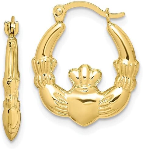Diamond2Deal 10K Yellow Gold Two Hands Holding Heart Claddagh Hollow Hoop Earrings Fine Jewelry for Women (L-18 mm W-16 mm) in Saudi Arabia