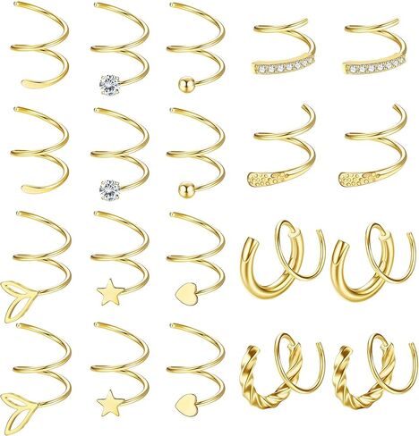 10 أزواج الملتوية هوب أقراط للنساء 316L الفولاذ المقاوم للصدأ دوامة أقراط الكفة التفاف أقراط مزدوجة هوب أقراط تويست أقراط in Kuwait