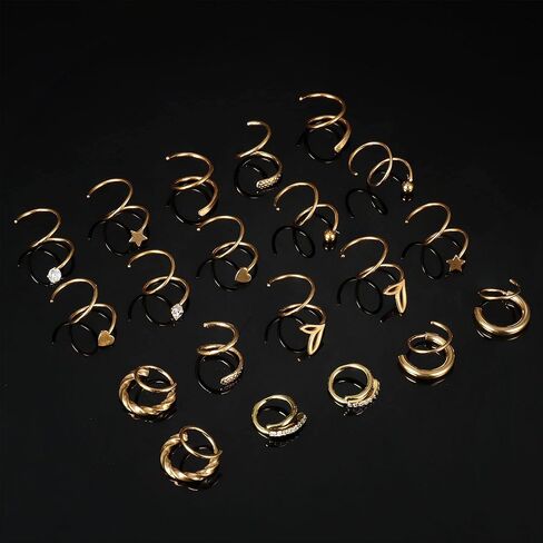 10 أزواج الملتوية هوب أقراط للنساء 316L الفولاذ المقاوم للصدأ دوامة أقراط الكفة التفاف أقراط مزدوجة هوب أقراط تويست أقراط in Kuwait