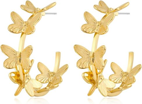 أقراط دائرية ذهبية مكتنزة للنساء أقراط على شكل فراشة هدية مجوهرات أنيقة in Kuwait