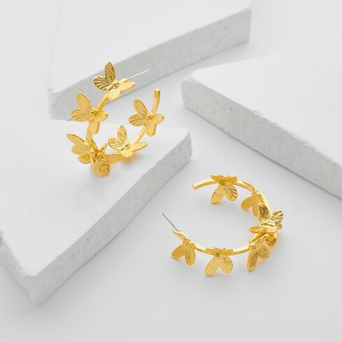 أقراط دائرية ذهبية مكتنزة للنساء أقراط على شكل فراشة هدية مجوهرات أنيقة in Kuwait