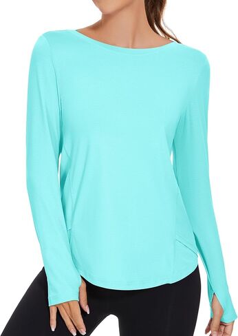KTILG Women's Long Sleeve UPF 50+ Sun Protection T-Shirts Boat Neck Lightweight Quick Dry Hiking Outdoor Top with Thumb Hole in Kuwait