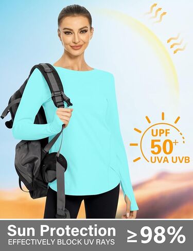 KTILG Women's Long Sleeve UPF 50+ Sun Protection T-Shirts Boat Neck Lightweight Quick Dry Hiking Outdoor Top with Thumb Hole in Kuwait