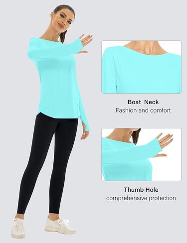 KTILG Women's Long Sleeve UPF 50+ Sun Protection T-Shirts Boat Neck Lightweight Quick Dry Hiking Outdoor Top with Thumb Hole in Kuwait