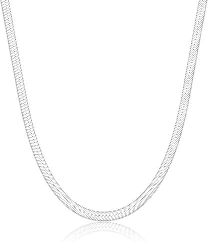 Herringbone Necklace 925 Sterling Silver 3mm 14K White Gold Plated Snake Chain Necklace for Women Men in Saudi Arabia