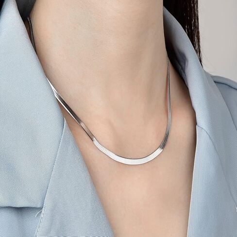 Herringbone Necklace 925 Sterling Silver 3mm 14K White Gold Plated Snake Chain Necklace for Women Men in Saudi Arabia