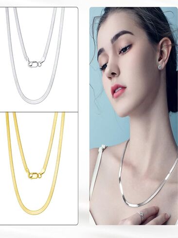 Herringbone Necklace 925 Sterling Silver 3mm 14K White Gold Plated Snake Chain Necklace for Women Men in Saudi Arabia