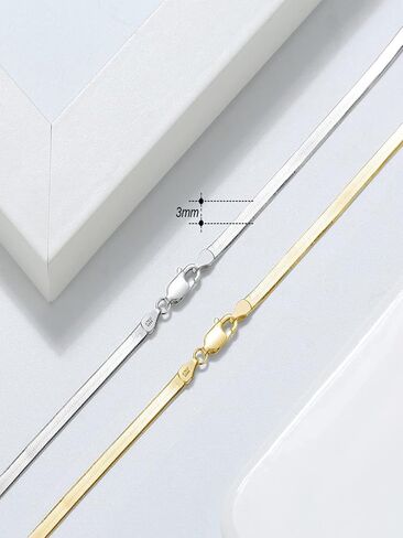 Herringbone Necklace 925 Sterling Silver 3mm 14K White Gold Plated Snake Chain Necklace for Women Men in Saudi Arabia