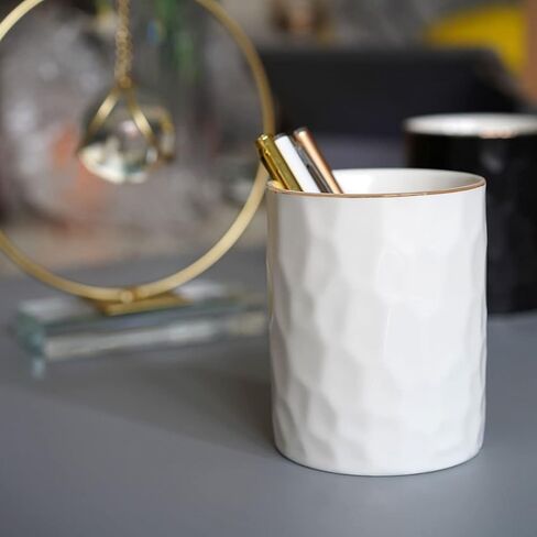 Ceramic Pen Holder Cup Pencil Holder for Desk, Makeup Brush Holder Organizer for Office Home, White in Kuwait