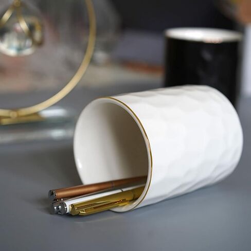 Ceramic Pen Holder Cup Pencil Holder for Desk, Makeup Brush Holder Organizer for Office Home, White in Kuwait