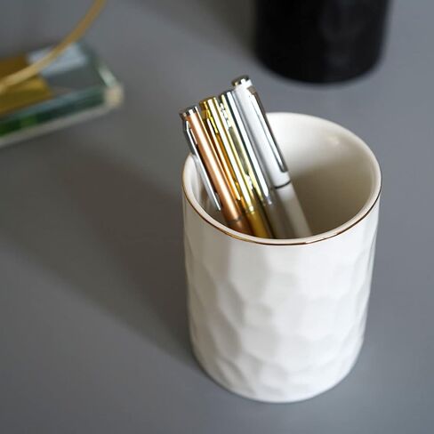 Ceramic Pen Holder Cup Pencil Holder for Desk, Makeup Brush Holder Organizer for Office Home, White in Kuwait