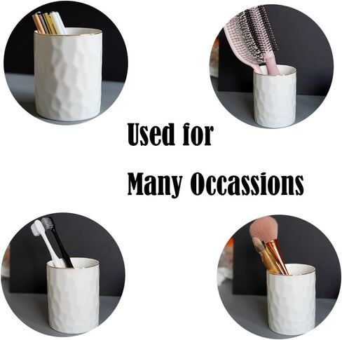 Ceramic Pen Holder Cup Pencil Holder for Desk, Makeup Brush Holder Organizer for Office Home, White in Kuwait
