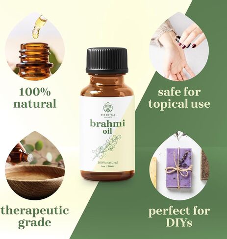 Brahmi Oil - Premium Undiluted Carrier Oil (1 oz) | for Skin, Face, Body, Hair Revitalization | Vegan & Cruelty Free in Kuwait