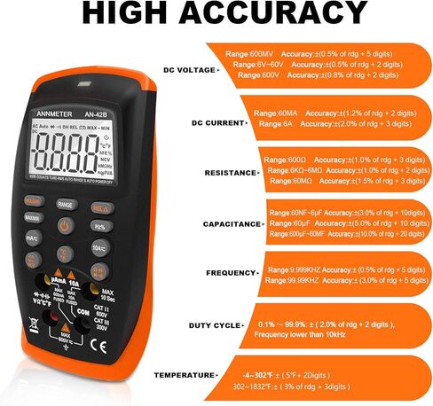 جهاز قياس متعدد رقمي من ANNMETER، جهاز قياس الجهد الكهربي الحالي DC/AC، درجة الحرارة هرتز، AN-42B، 6000 عداد كهربائي RMS فولت أمبير أوم مع إضاءة خلفية in Kuwait