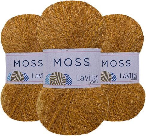خيوط LaVita Moss 3 عبوات 100 جرام/3.5 أونصة - مضادة للحساسية - ناعمة ورقيقة لألعاب الحياكة والحياكة وديكور المنزل - 3 عبوات - 10.5 أونصة - 801 ياردة in Saudi Arabia