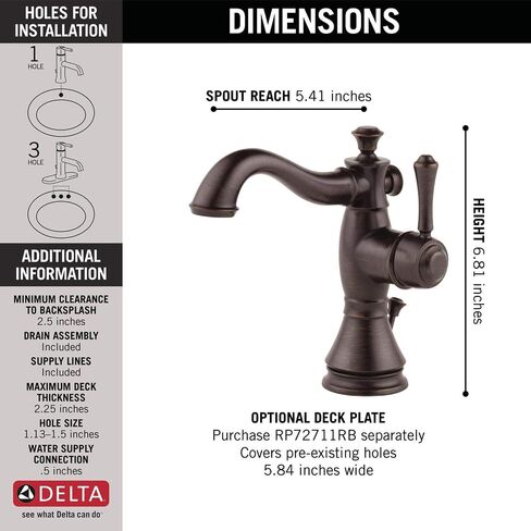 Delta Faucet Cassidy Single Hole Bathroom Faucet, Single Handle Bathroom Faucet Chrome, Bathroom Sink Faucet, Metal Drain Assembly, Chrome 597LF-MPU in Saudi Arabia