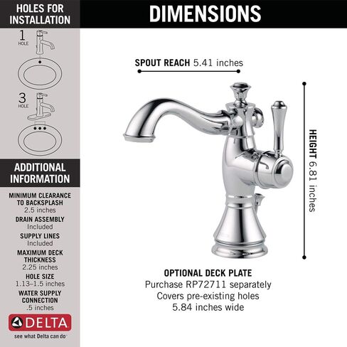 Delta Faucet Cassidy Single Hole Bathroom Faucet, Single Handle Bathroom Faucet Chrome, Bathroom Sink Faucet, Metal Drain Assembly, Chrome 597LF-MPU in Saudi Arabia