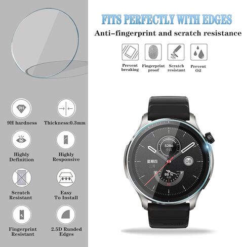 Watch Screen Protector (3+1Pack) Compatible for Amazfit GTR 4, Tempered Glass Film Anti-Scratch High Definition Full Coverage and Soft TPU Protective Case in Kuwait