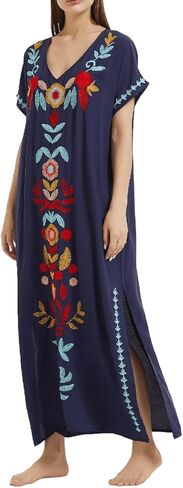 فساتين قفطان نسائية مطرزة، قفطان طويل للشاطئ من رايون بيكيني in Kuwait