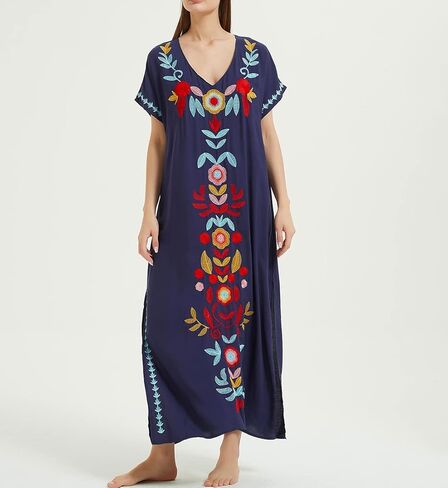 فساتين قفطان نسائية مطرزة، قفطان طويل للشاطئ من رايون بيكيني in Kuwait