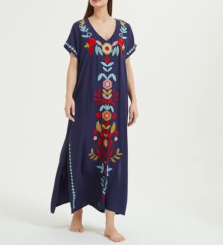 فساتين قفطان نسائية مطرزة، قفطان طويل للشاطئ من رايون بيكيني in Kuwait