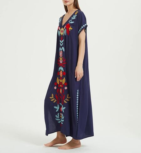 فساتين قفطان نسائية مطرزة، قفطان طويل للشاطئ من رايون بيكيني in Kuwait