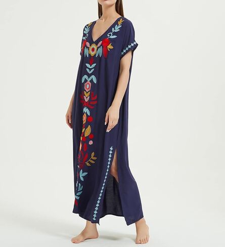 فساتين قفطان نسائية مطرزة، قفطان طويل للشاطئ من رايون بيكيني in Kuwait