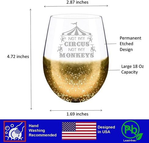 Mothers Day Gifts Idea, Not My Circus Not My Monkeys Stemless Golden Wine Glass in Kuwait