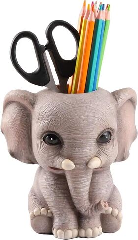 Elephant Pen Pencil Holder, Cute Animal Ornament Makeup Brush Holder Toothbrush Holder Home Office Desk Decor Organizer Accessory in Saudi Arabia