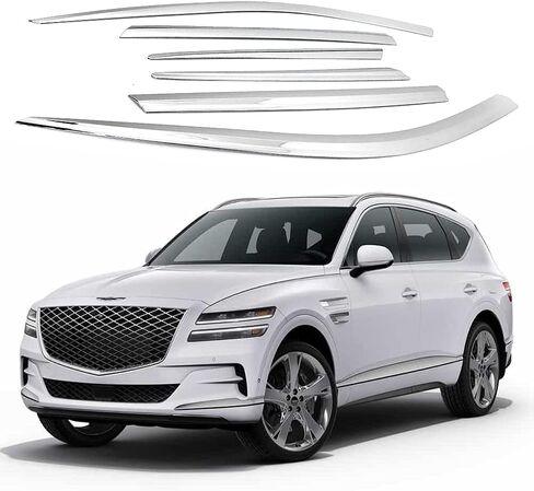 AUTOCLOVER Tape-On Rain Guards Window Visors 6 Pcs Set for Genesis GV80 2021 2022 2023 2024 / Window Deflectors, Out-Channel Vent Shades (Chrome) in Saudi Arabia