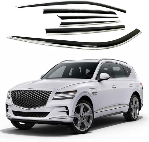 AUTOCLOVER Tape-On Rain Guards Window Visors 6 Pcs Set for Genesis GV80 2021 2022 2023 2024 / Window Deflectors, Out-Channel Vent Shades (Chrome) in Saudi Arabia