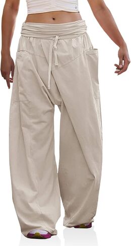 Tongmingyun Womens Summer Palazzo Pants High Waisted Drawstring Wide Leg Casual Beach Pants with Pockets in Kuwait