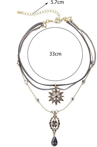 قلادة قلادة للنساء الفتيات الطبقات قلادة نجمة قلادة الكريستال المختنق القلائد الطبقات قلادة سلسلة مع الجلود المختنق خمر نجوم حجر الراين قلادة قلادة قلادة القوطية فريدة من نوعها in Kuwait