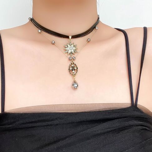 قلادة قلادة للنساء الفتيات الطبقات قلادة نجمة قلادة الكريستال المختنق القلائد الطبقات قلادة سلسلة مع الجلود المختنق خمر نجوم حجر الراين قلادة قلادة قلادة القوطية فريدة من نوعها in Kuwait