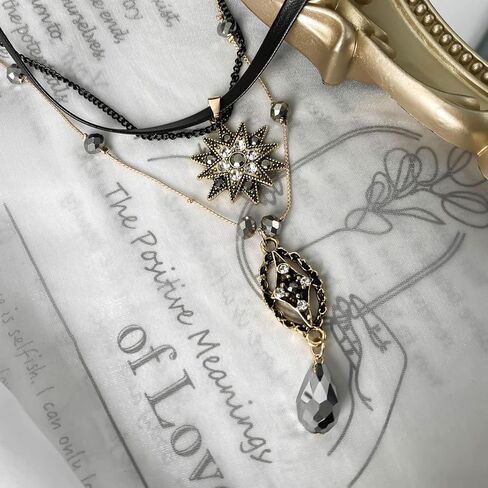 قلادة قلادة للنساء الفتيات الطبقات قلادة نجمة قلادة الكريستال المختنق القلائد الطبقات قلادة سلسلة مع الجلود المختنق خمر نجوم حجر الراين قلادة قلادة قلادة القوطية فريدة من نوعها in Kuwait