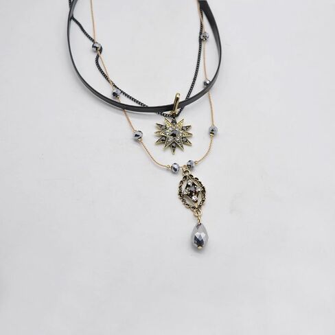 قلادة قلادة للنساء الفتيات الطبقات قلادة نجمة قلادة الكريستال المختنق القلائد الطبقات قلادة سلسلة مع الجلود المختنق خمر نجوم حجر الراين قلادة قلادة قلادة القوطية فريدة من نوعها in Kuwait