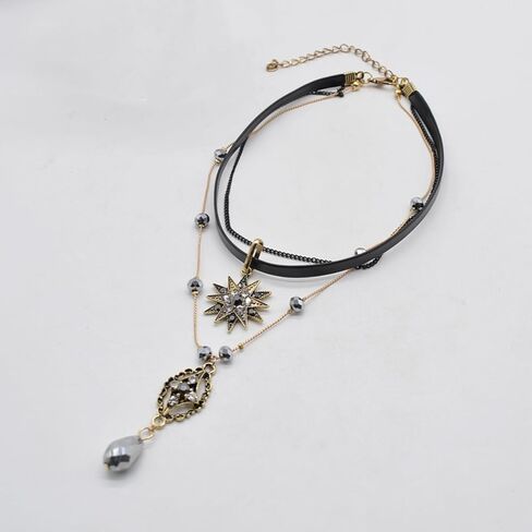 قلادة قلادة للنساء الفتيات الطبقات قلادة نجمة قلادة الكريستال المختنق القلائد الطبقات قلادة سلسلة مع الجلود المختنق خمر نجوم حجر الراين قلادة قلادة قلادة القوطية فريدة من نوعها in Kuwait