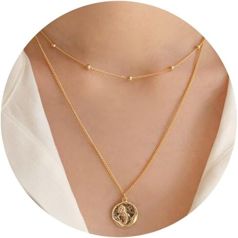 قلادة كاولين داينتي الطبقات 14 قيراط مطلية بالذهب يونيو روز زهرة بار القرص قلادة طويلة القمر الصناعي حبة قلادة اليدوية العصرية خمر هدية مجوهرات للنساء in Kuwait