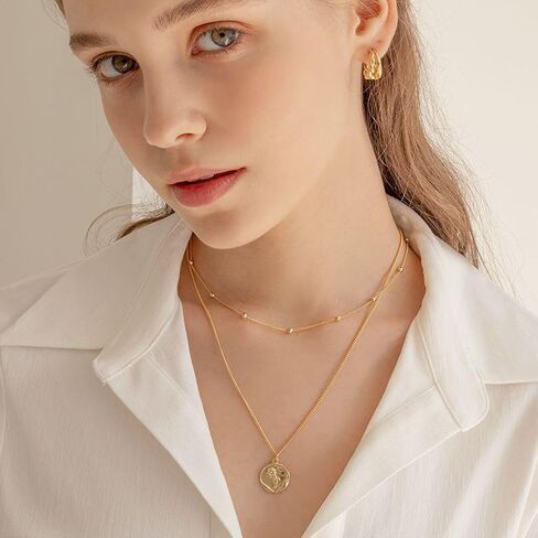 قلادة كاولين داينتي الطبقات 14 قيراط مطلية بالذهب يونيو روز زهرة بار القرص قلادة طويلة القمر الصناعي حبة قلادة اليدوية العصرية خمر هدية مجوهرات للنساء in Kuwait