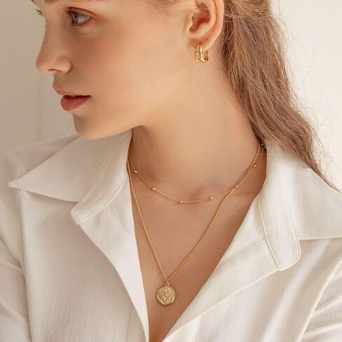 قلادة كاولين داينتي الطبقات 14 قيراط مطلية بالذهب يونيو روز زهرة بار القرص قلادة طويلة القمر الصناعي حبة قلادة اليدوية العصرية خمر هدية مجوهرات للنساء in Kuwait