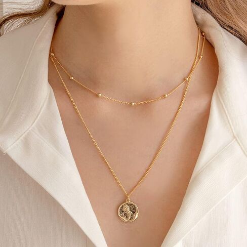قلادة كاولين داينتي الطبقات 14 قيراط مطلية بالذهب يونيو روز زهرة بار القرص قلادة طويلة القمر الصناعي حبة قلادة اليدوية العصرية خمر هدية مجوهرات للنساء in Kuwait