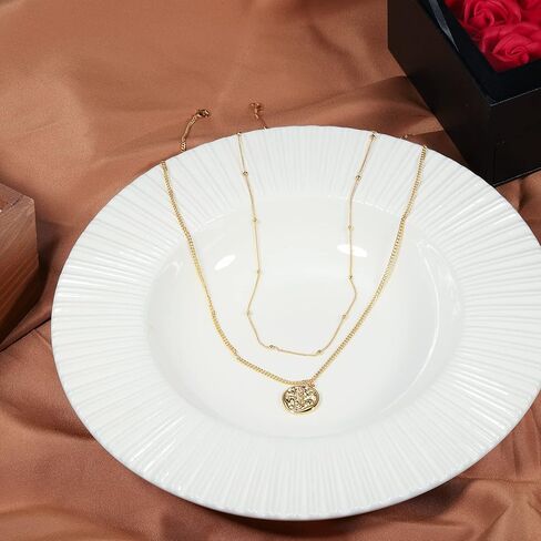 قلادة كاولين داينتي الطبقات 14 قيراط مطلية بالذهب يونيو روز زهرة بار القرص قلادة طويلة القمر الصناعي حبة قلادة اليدوية العصرية خمر هدية مجوهرات للنساء in Kuwait