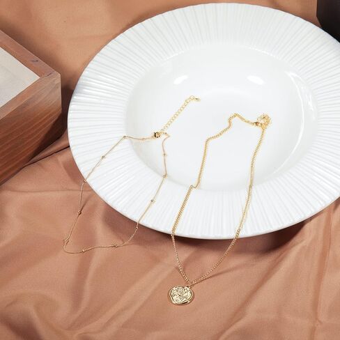 قلادة كاولين داينتي الطبقات 14 قيراط مطلية بالذهب يونيو روز زهرة بار القرص قلادة طويلة القمر الصناعي حبة قلادة اليدوية العصرية خمر هدية مجوهرات للنساء in Kuwait