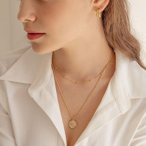 قلادة كاولين داينتي الطبقات 14 قيراط مطلية بالذهب يونيو روز زهرة بار القرص قلادة طويلة القمر الصناعي حبة قلادة اليدوية العصرية خمر هدية مجوهرات للنساء in Kuwait